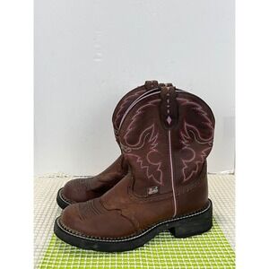 Justin Gypsy L9903 Women's 6.5B Brown Leather Western Cowgirl Boots Pink Stitch